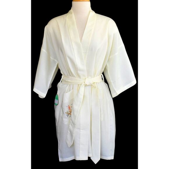Vintage 80s Embroidered Rayon Blend Wrap Robe, Knee Length, New with Tags, NWT - Picture 6 of 10